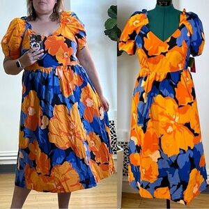 Tabitha Brown X Target Orange Floral Puff Sleeve Cotton Dress Size 16 18